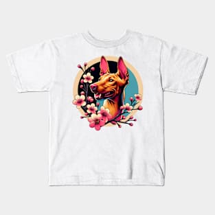 Pharaoh Hound's Spring Celebration with Cherry Blossoms Kids T-Shirt